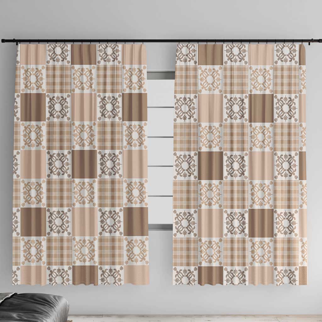 Hawaiian Palaka Quilt Pattern Window Curtain Hawaii Culture Honu Turtle LT9 With Hooks Beige - Polynesian Pride