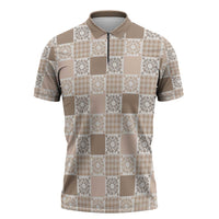 Hawaiian Palaka Quilt Pattern Zipper Polo Shirt Hawaii Culture Honu Turtle LT9 Beige - Polynesian Pride