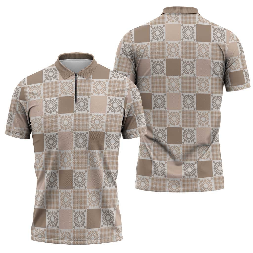 Hawaiian Palaka Quilt Pattern Zipper Polo Shirt Hawaii Culture Honu Turtle LT9 - Polynesian Pride