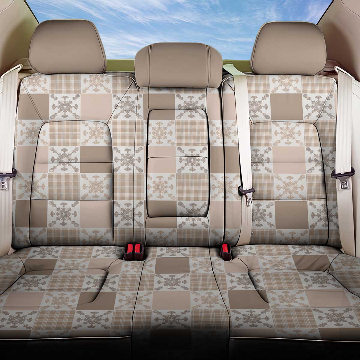 Hawaiian Palaka Quilt Pattern Back Car Seat Cover Hawaii Culture Pineapple LT9 One Size Beige - Polynesian Pride