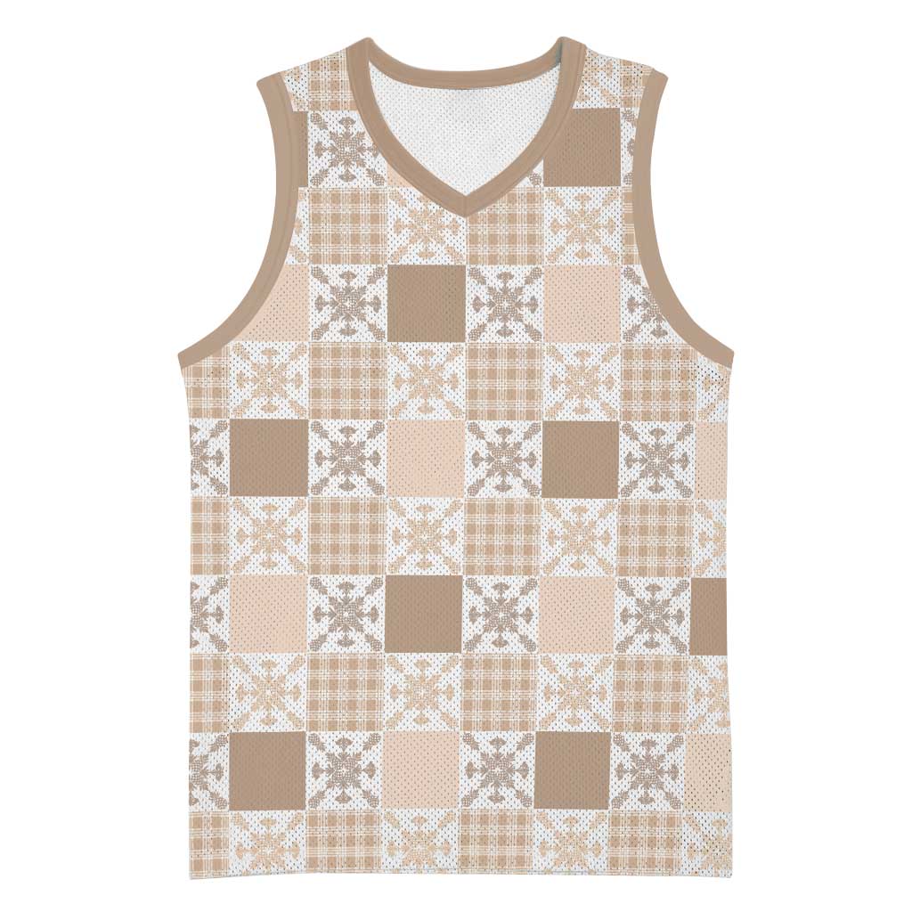 Hawaiian Palaka Quilt Pattern Basketball Jersey Hawaii Culture Pineapple LT9 Unisex Beige - Polynesian Pride