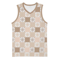 Hawaiian Palaka Quilt Pattern Basketball Jersey Hawaii Culture Pineapple LT9 Unisex Beige - Polynesian Pride