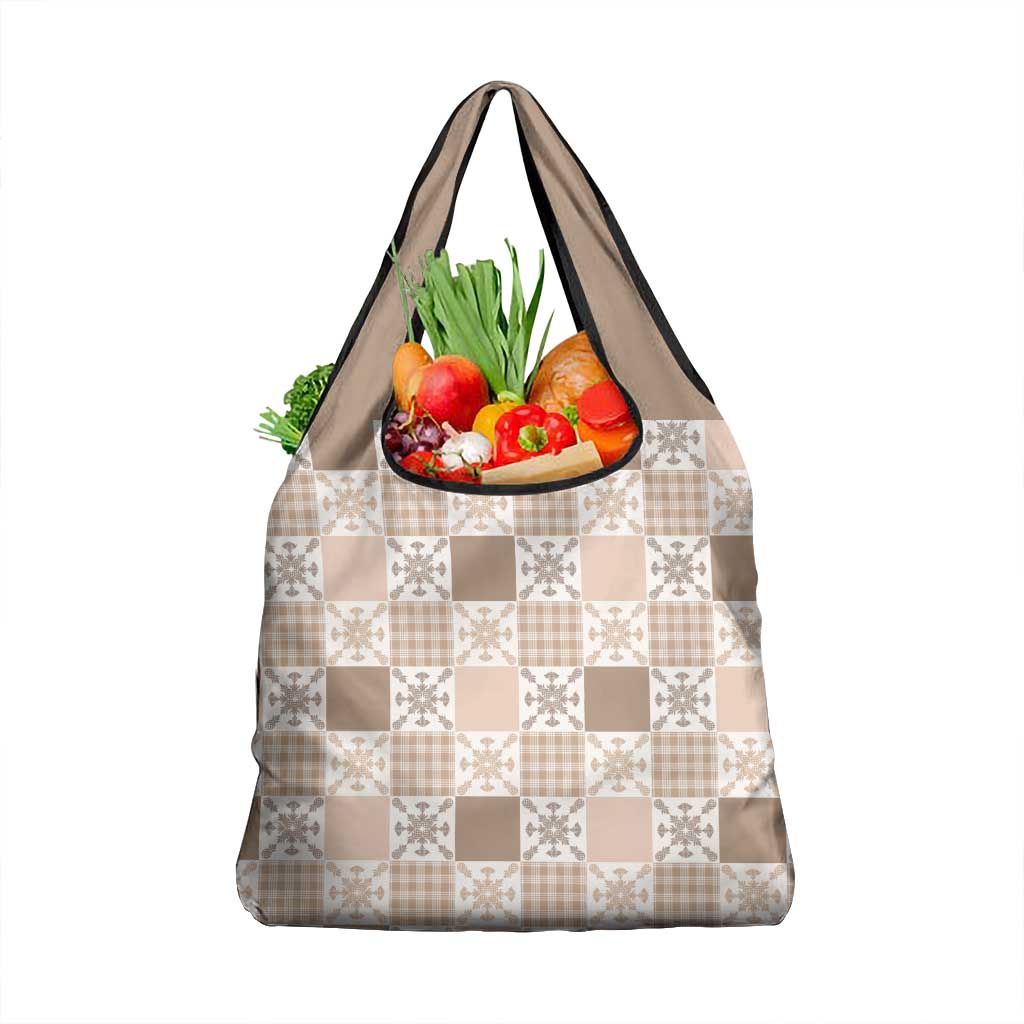 Hawaiian Palaka Quilt Pattern Grocery Bag Hawaii Culture Pineapple LT9 1-pack One Size Beige - Polynesian Pride