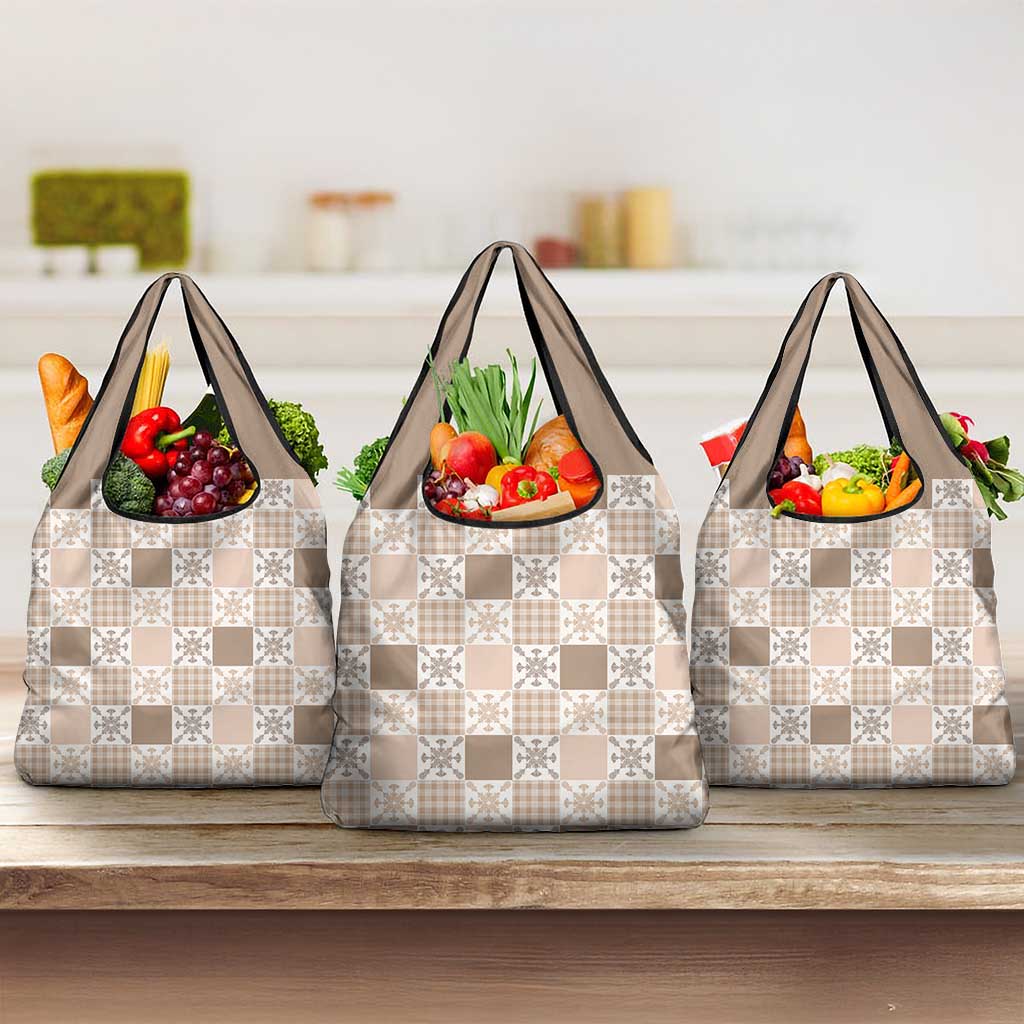 Hawaiian Palaka Quilt Pattern Grocery Bag Hawaii Culture Pineapple LT9 3-pack One Size Beige - Polynesian Pride
