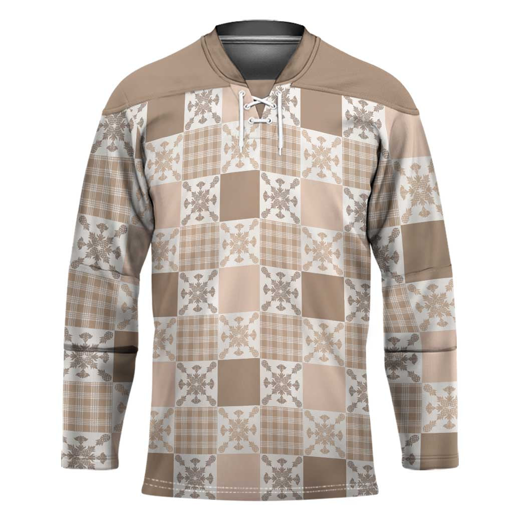 Hawaiian Palaka Quilt Pattern Hockey Jersey Hawaii Culture Pineapple LT9 Unisex Beige - Polynesian Pride