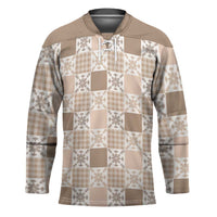 Hawaiian Palaka Quilt Pattern Hockey Jersey Hawaii Culture Pineapple LT9 Unisex Beige - Polynesian Pride