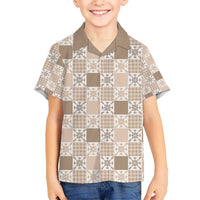 Hawaiian Palaka Quilt Pattern Kid Hawaiian Shirt Hawaii Culture Pineapple LT9 Kid Beige - Polynesian Pride