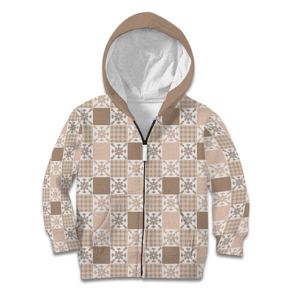 Hawaiian Palaka Quilt Pattern Kid Hoodie Hawaii Culture Pineapple LT9 Zip Hoodie Beige - Polynesian Pride
