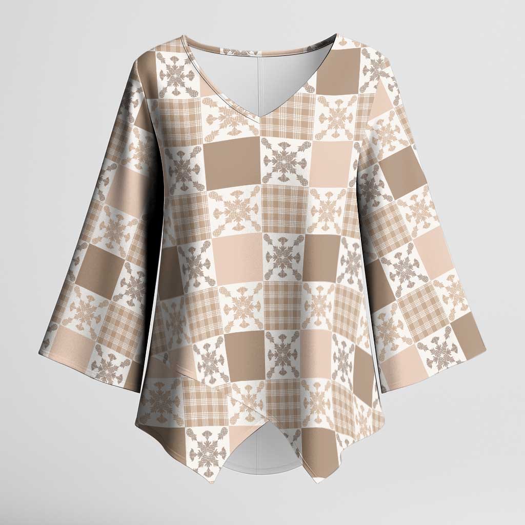 Hawaiian Palaka Quilt Pattern Kimono Sleeve Blouse Hawaii Culture Pineapple LT9 Female Beige - Polynesian Pride