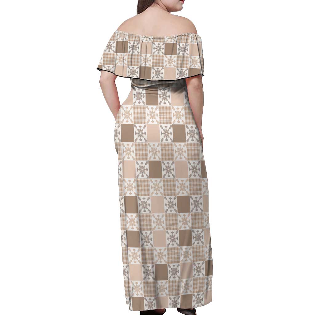Hawaiian Palaka Quilt Pattern Off Shoulder Maxi Dress Hawaii Culture Pineapple LT9 - Polynesian Pride