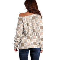 Hawaiian Palaka Quilt Pattern Off Shoulder Sweater Hawaii Culture Pineapple LT9 - Polynesian Pride