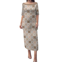 Hawaiian Palaka Quilt Pattern Puletasi Hawaii Culture Pineapple LT9 Long Dress Beige - Polynesian Pride