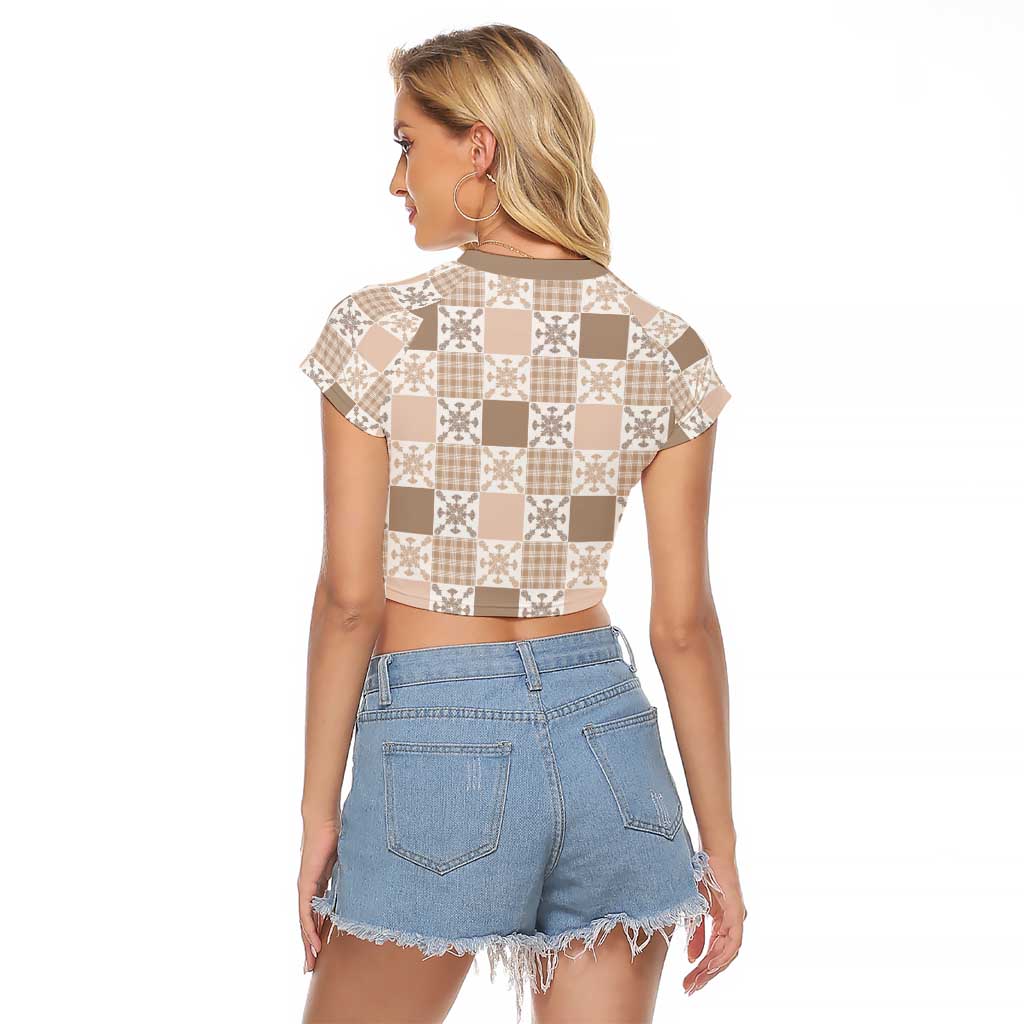 Hawaiian Palaka Quilt Pattern Raglan Cropped T Shirt Hawaii Culture Pineapple LT9 - Polynesian Pride