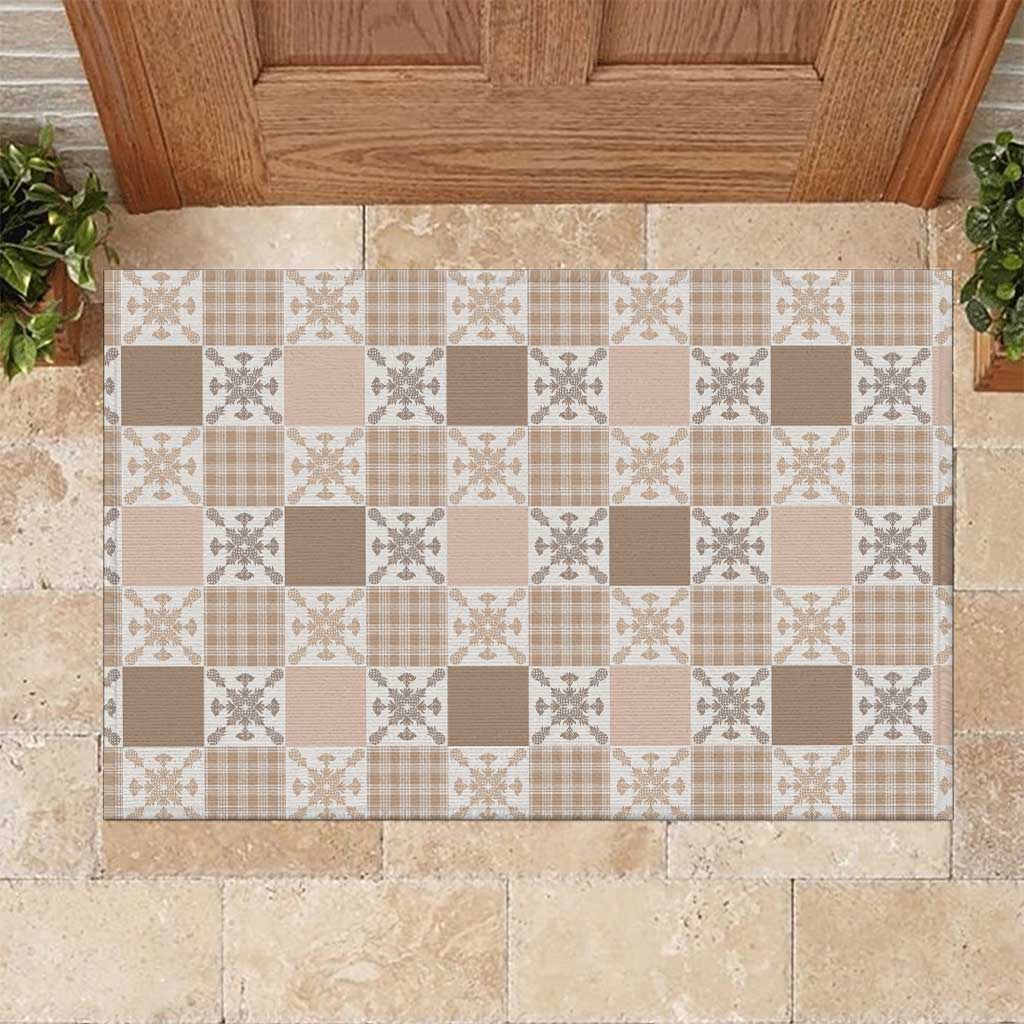 Hawaiian Palaka Quilt Pattern Rubber Doormat Hawaii Culture Pineapple LT9 Beige - Polynesian Pride
