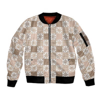 Hawaiian Palaka Quilt Pattern Sleeve Zip Bomber Jacket Hawaii Culture Pineapple LT9 Unisex Beige - Polynesian Pride