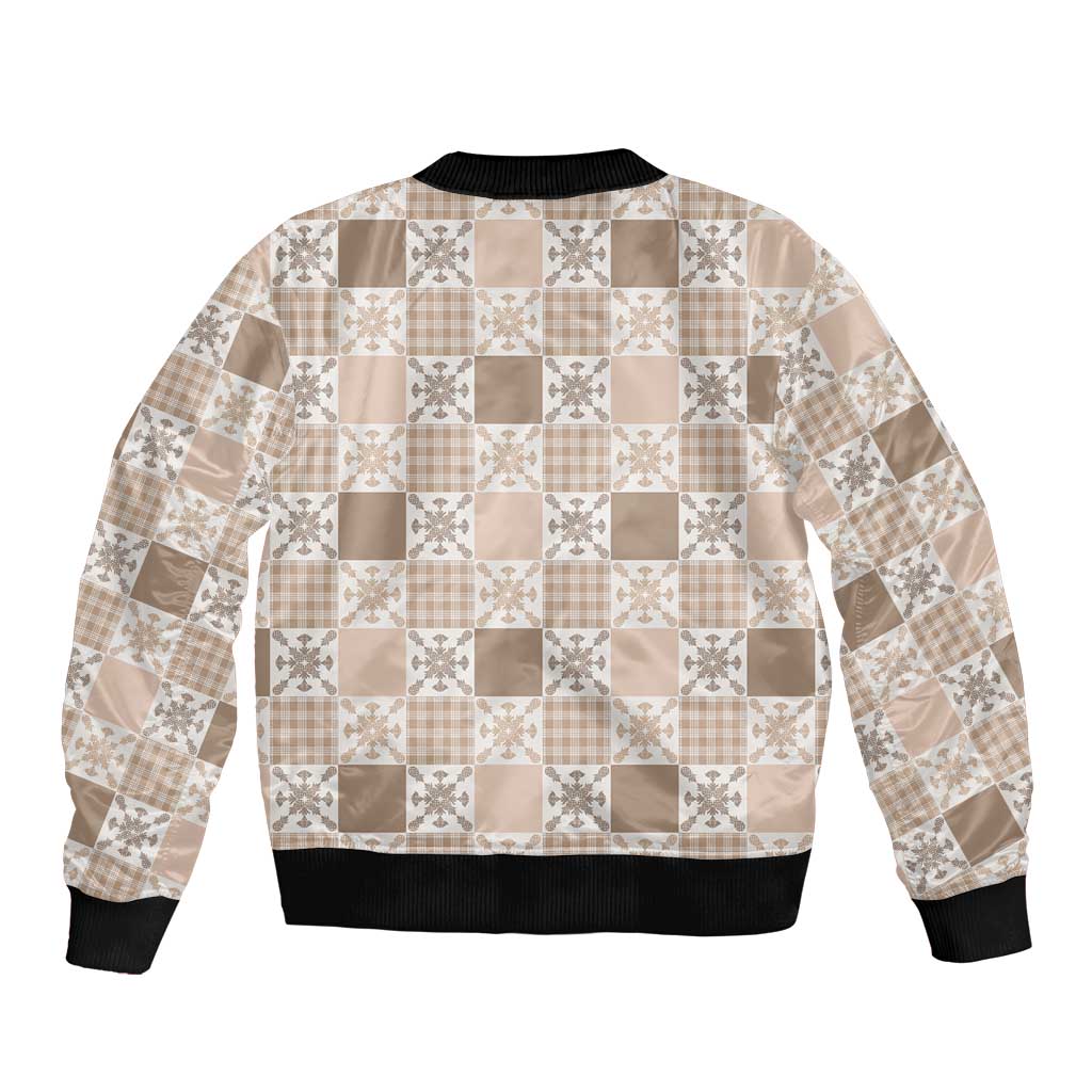 Hawaiian Palaka Quilt Pattern Sleeve Zip Bomber Jacket Hawaii Culture Pineapple LT9 - Polynesian Pride