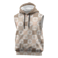 Hawaiian Palaka Quilt Pattern Sleeveless Hoodie Hawaii Culture Pineapple LT9 Beige - Polynesian Pride