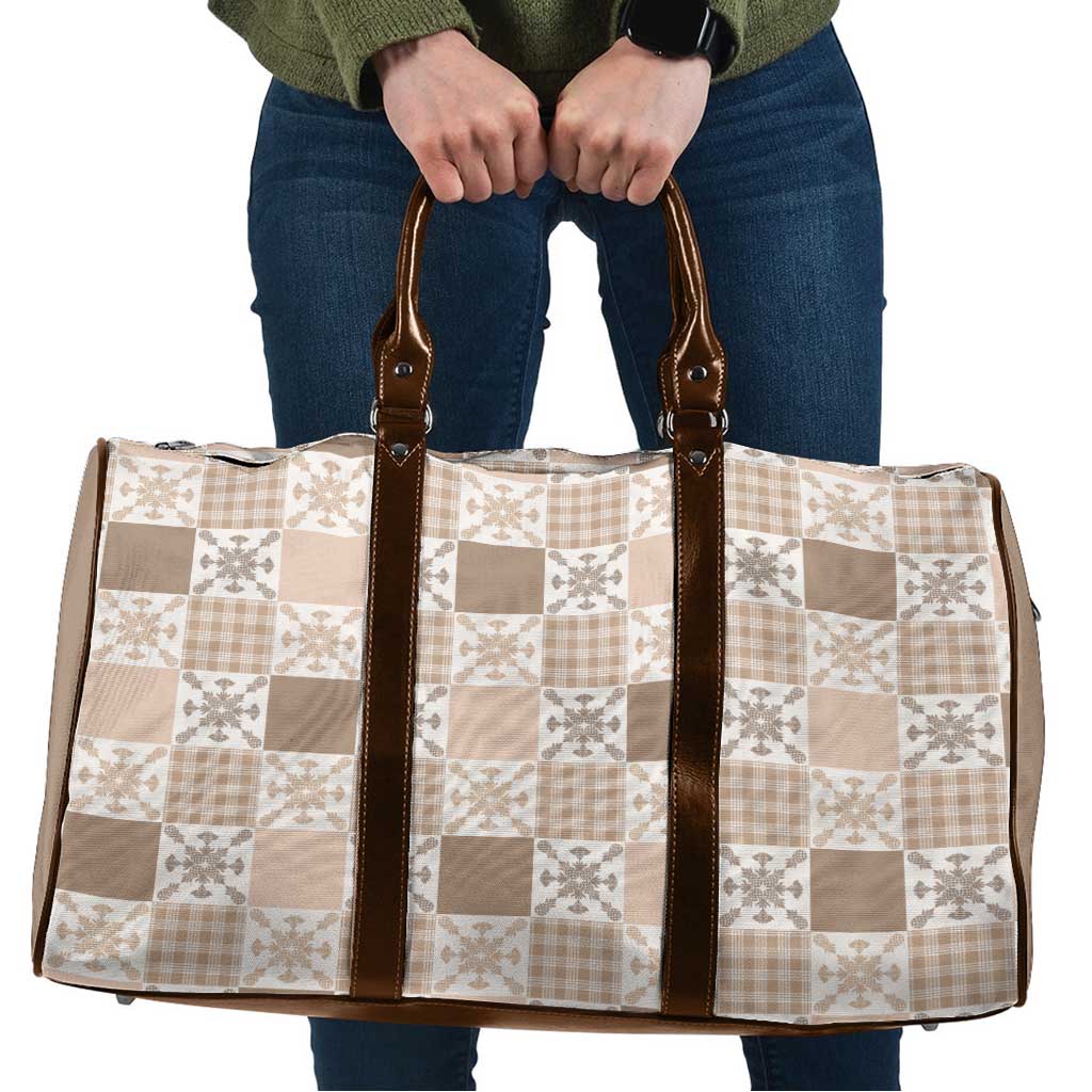 Hawaiian Palaka Quilt Pattern Travel Bag Hawaii Culture Pineapple LT9 Beige - Polynesian Pride