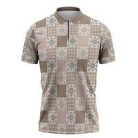 Hawaiian Palaka Quilt Pattern Zipper Polo Shirt Hawaii Culture Pineapple LT9 Beige - Polynesian Pride
