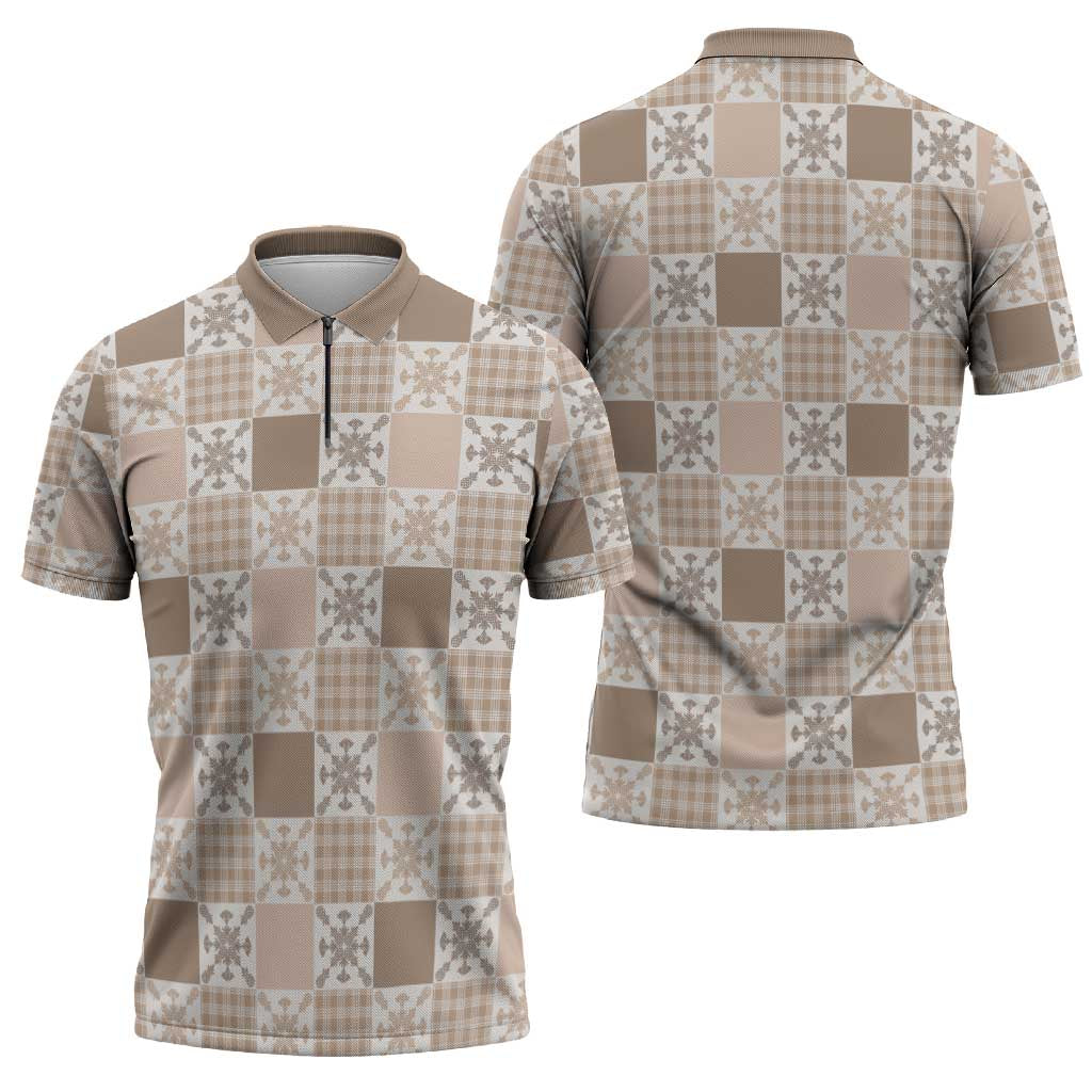 Hawaiian Palaka Quilt Pattern Zipper Polo Shirt Hawaii Culture Pineapple LT9 - Polynesian Pride