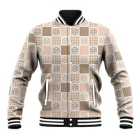 Hawaiian Palaka Quilt Pattern Baseball Jacket Hawaii Culture Tropical Flowers Mix LT9 Unisex Beige - Polynesian Pride