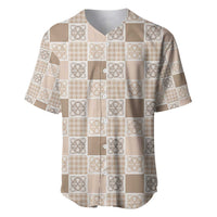 Hawaiian Palaka Quilt Pattern Baseball Jersey Hawaii Culture Tropical Flowers Mix LT9 Beige - Polynesian Pride