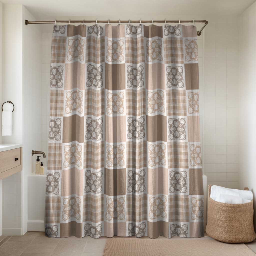 Hawaiian Palaka Quilt Pattern Bathroom Set Hawaii Culture Tropical Flowers Mix LT9 Shower Curtain Only Beige - Polynesian Pride
