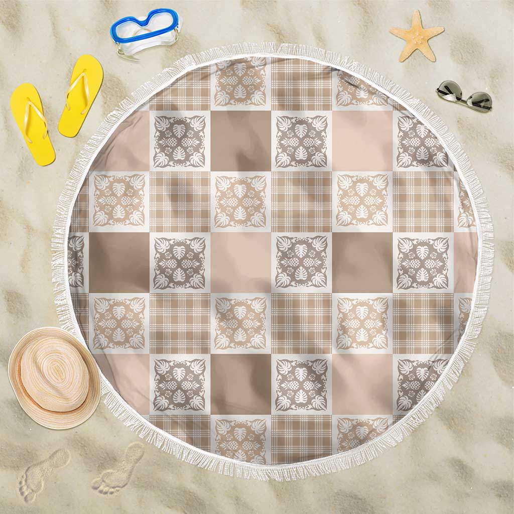 Hawaiian Palaka Quilt Pattern Beach Blanket Hawaii Culture Tropical Flowers Mix LT9 One Size 150cm Beige - Polynesian Pride