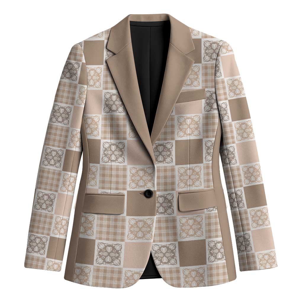 Hawaiian Palaka Quilt Pattern Blazer Hawaii Culture Tropical Flowers Mix LT9 Unisex Beige - Polynesian Pride