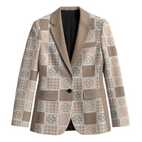 Hawaiian Palaka Quilt Pattern Blazer Hawaii Culture Tropical Flowers Mix LT9 Unisex Beige - Polynesian Pride