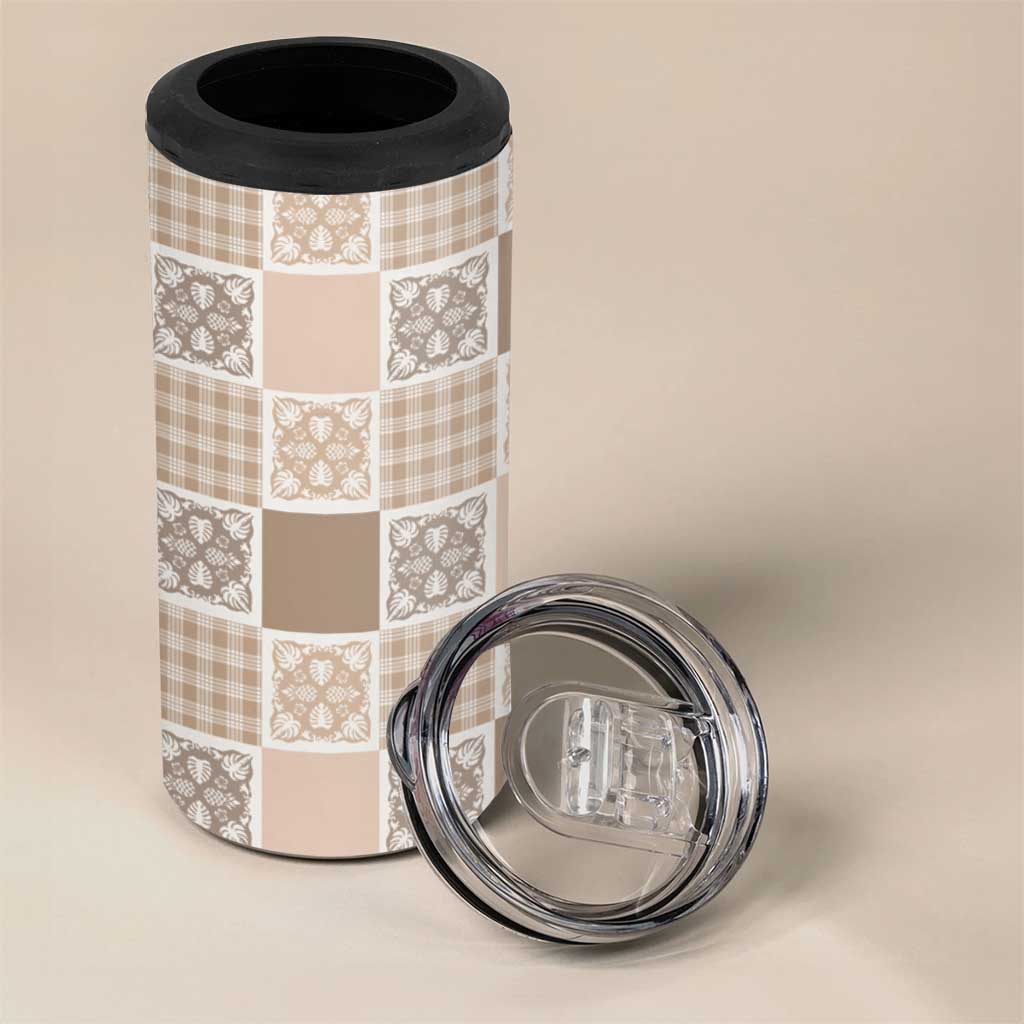 Hawaiian Palaka Quilt Pattern 4 in 1 Can Cooler Tumbler Hawaii Culture Tropical Flowers Mix LT9 - Polynesian Pride