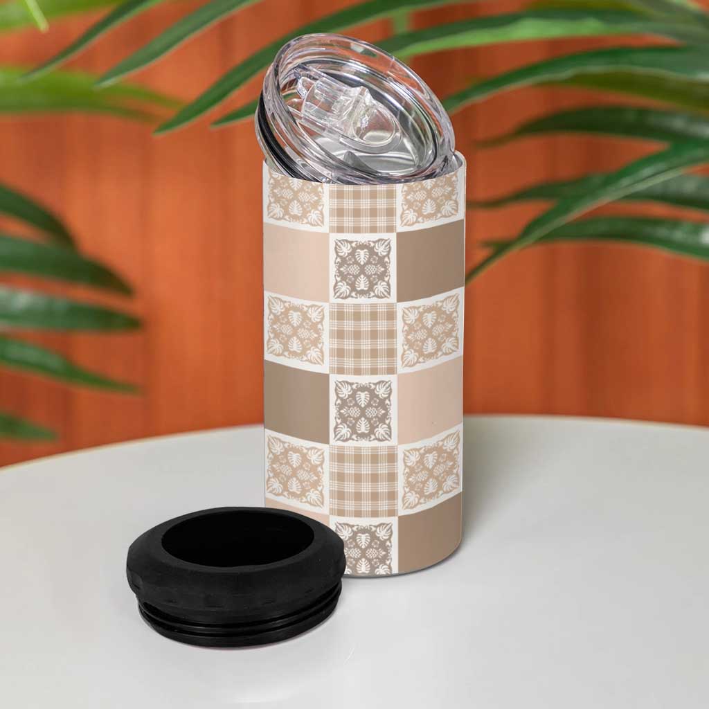 Hawaiian Palaka Quilt Pattern 4 in 1 Can Cooler Tumbler Hawaii Culture Tropical Flowers Mix LT9 - Polynesian Pride