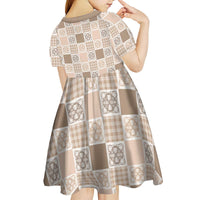 Hawaiian Palaka Quilt Pattern Kid Short Sleeve Dress Hawaii Culture Tropical Flowers Mix LT9 - Polynesian Pride