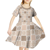 Hawaiian Palaka Quilt Pattern Kid Short Sleeve Dress Hawaii Culture Tropical Flowers Mix LT9 - Polynesian Pride