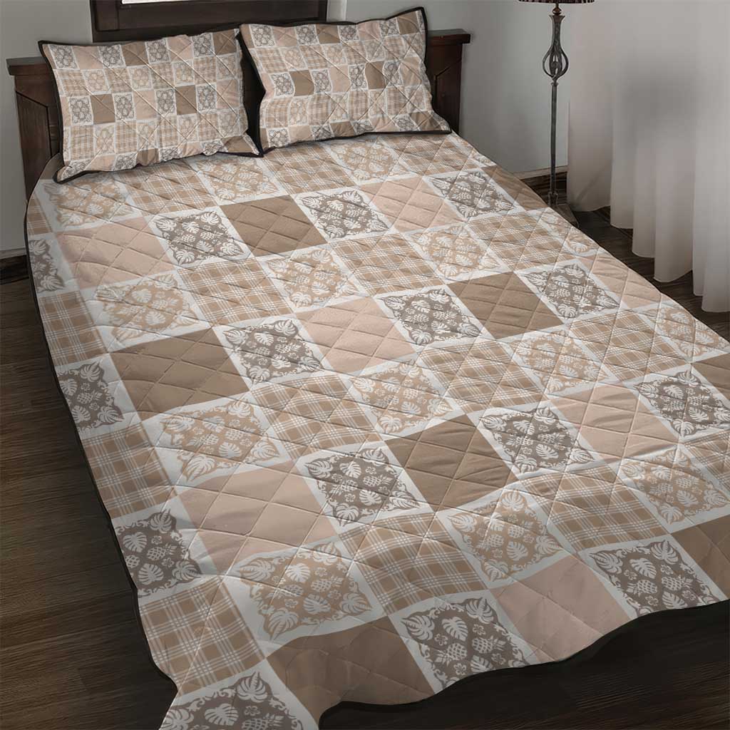 Hawaiian Palaka Quilt Pattern Quilt Bed Set Hawaii Culture Tropical Flowers Mix LT9 Beige - Polynesian Pride