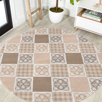 Hawaiian Palaka Quilt Pattern Round Carpet Hawaii Culture Tropical Flowers Mix LT9 Beige - Polynesian Pride