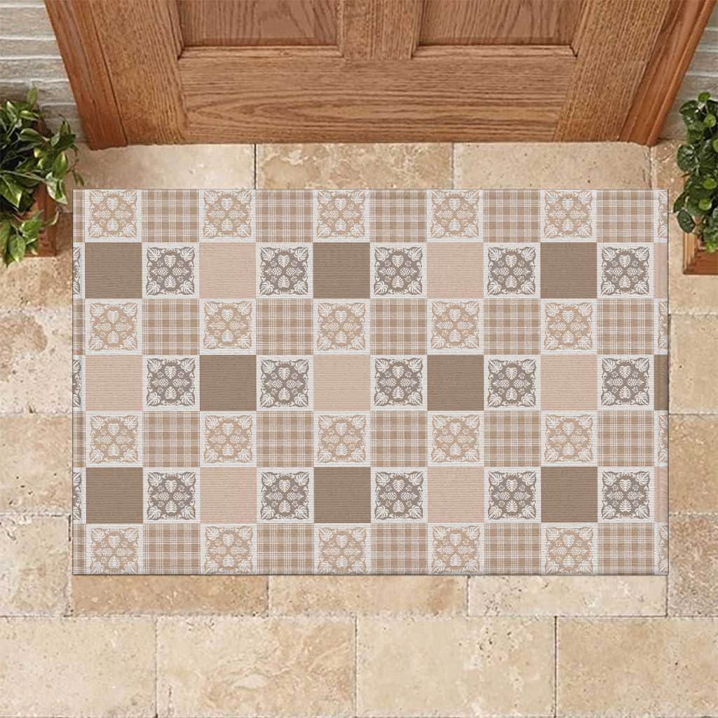 Hawaiian Palaka Quilt Pattern Rubber Doormat Hawaii Culture Tropical Flowers Mix LT9 Beige - Polynesian Pride