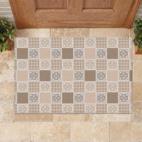 Hawaiian Palaka Quilt Pattern Rubber Doormat Hawaii Culture Tropical Flowers Mix LT9 Beige - Polynesian Pride
