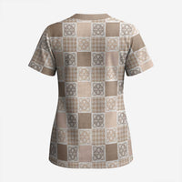 Hawaiian Palaka Quilt Pattern Scrub Top Hawaii Culture Tropical Flowers Mix LT9 - Polynesian Pride