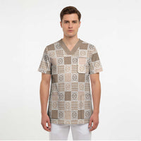 Hawaiian Palaka Quilt Pattern Scrub Top Hawaii Culture Tropical Flowers Mix LT9 - Polynesian Pride