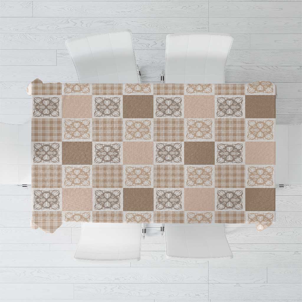 Hawaiian Palaka Quilt Pattern Tablecloth Hawaii Culture Tropical Flowers Mix LT9 Beige - Polynesian Pride