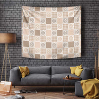 Hawaiian Palaka Quilt Pattern Tapestry Hawaii Culture Tropical Flowers Mix LT9 Beige - Polynesian Pride