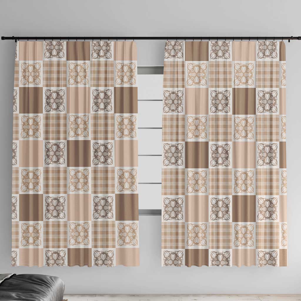 Hawaiian Palaka Quilt Pattern Window Curtain Hawaii Culture Tropical Flowers Mix LT9 With Hooks Beige - Polynesian Pride