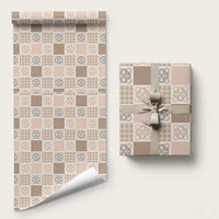 Hawaiian Palaka Quilt Pattern Wrapping Paper Hawaii Culture Tropical Flowers Mix LT9 58" × 23" Beige - Polynesian Pride