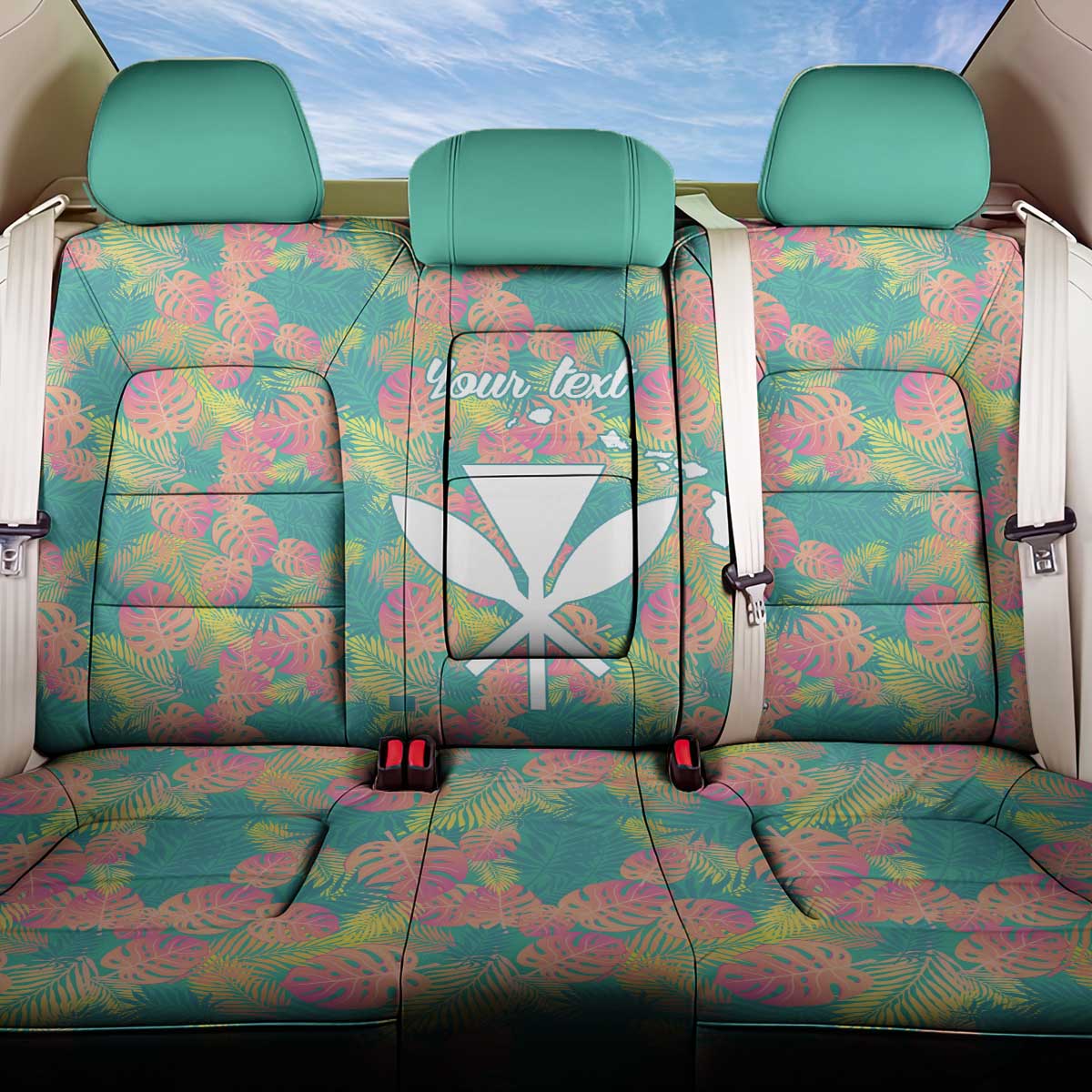 Personalised Seamless Hawaiian Quilt Pattern Back Car Seat Cover Hawaii Culture Palm Leaf Tropical LT9 One Size Beige - Polynesian Pride