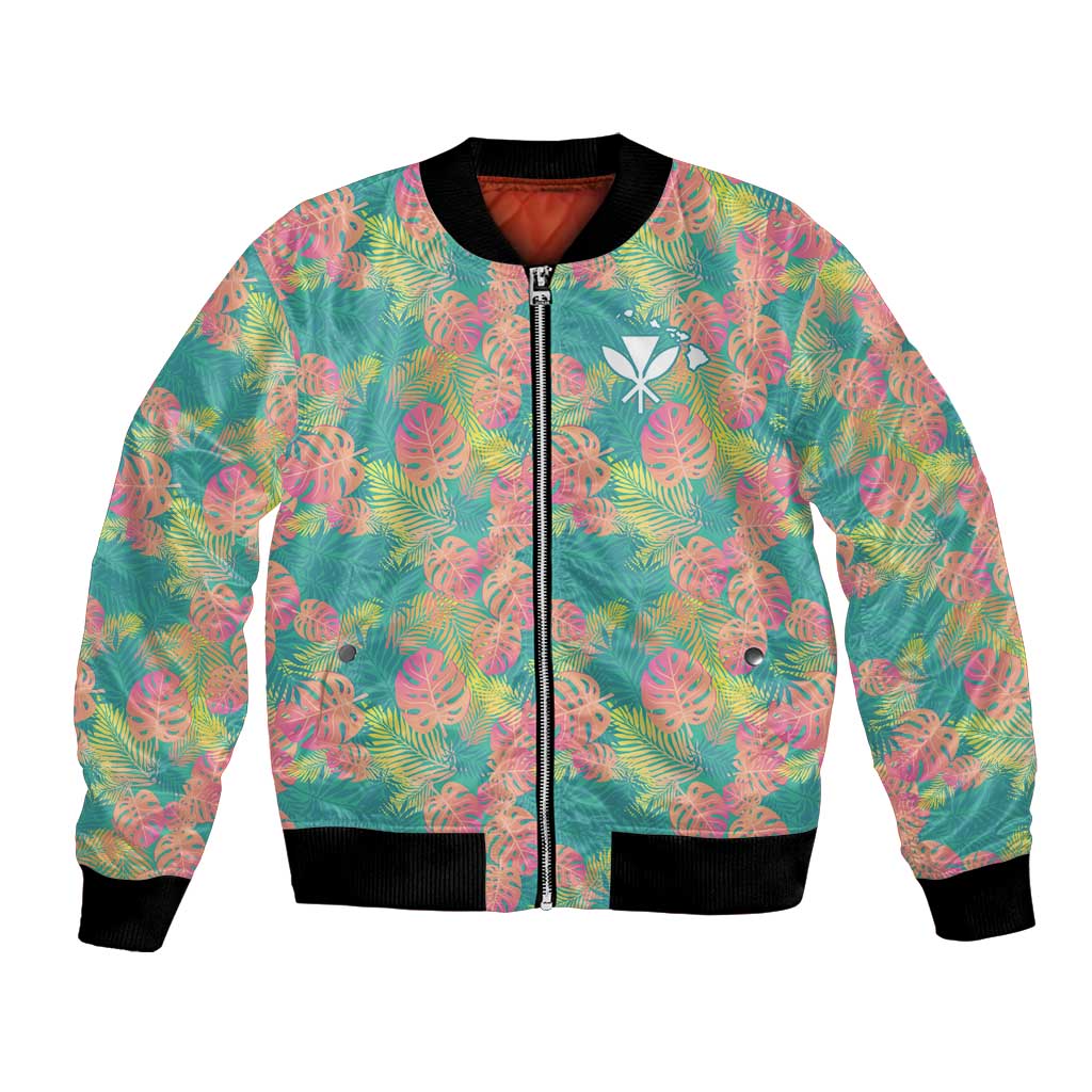 Personalised Seamless Hawaiian Quilt Pattern Bomber Jacket Hawaii Culture Palm Leaf Tropical LT9 Unisex Beige - Polynesian Pride