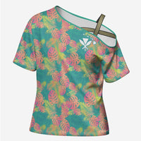 Personalised Seamless Hawaiian Quilt Pattern Cross Shoulder Shirt Hawaii Culture Palm Leaf Tropical LT9 Female Beige - Polynesian Pride