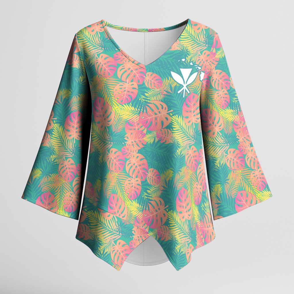 Personalised Seamless Hawaiian Quilt Pattern Kimono Sleeve Blouse Hawaii Culture Palm Leaf Tropical LT9 Female Beige - Polynesian Pride