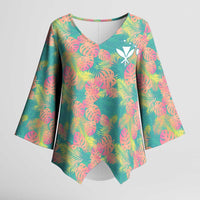 Personalised Seamless Hawaiian Quilt Pattern Kimono Sleeve Blouse Hawaii Culture Palm Leaf Tropical LT9 Female Beige - Polynesian Pride