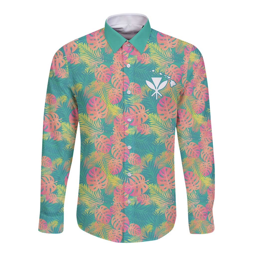 Personalised Seamless Hawaiian Quilt Pattern Long Sleeve Button Shirt Hawaii Culture Palm Leaf Tropical LT9 Unisex Beige - Polynesian Pride
